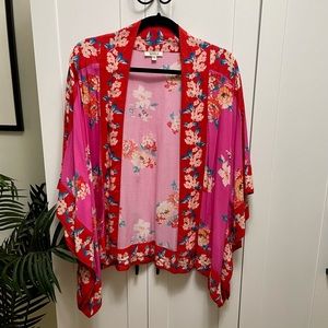 Anthropologie Mahila Pink and Red Floral Kimono Sz One Size